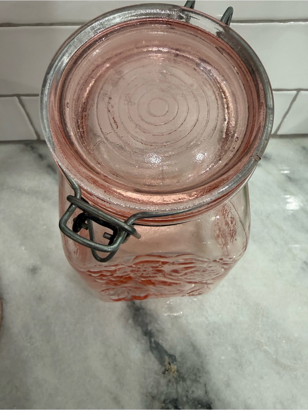 Pink Glass Italian Jar, Bale Wire Slanted Clamp Lid Jar - Picture 2 of 10